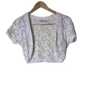 Old Navy White Crochet Shrug Sweater Small Open Front Cropped